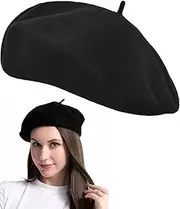 [TPZORJX] Women's Beret Hat - Wool Beret Hat, Soft Winter Hat with Classic Beret Style, Comfortable and Breathable for Autumn and Winter (One Size, Black)