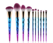 10 Pack Shiny Gold Diamond Makeup Brush Set Professional Foundation Blending Brush Eye Face Liquid Powder Cream