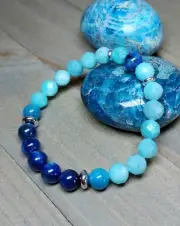Blue Kyanite Bracelet With Amazonite Gemstones Stretch Light Dark Blues 6.75"