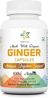 Organic Aura Ginger Capsules, Made with Certified Ingredient, Naturally Boosts Digestion, Immunity, No GMO and Gluten Free.