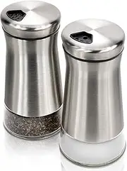 Elegant Salt And Pepper Shakers - Stainless Steel Set Of 2 - Gorgeous Salt And Pepper Dispenser With Adjustable Pour Holes - Perfect For Your Favorite Sea, Kosher And Himalayan Salts
