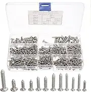 410PCS Pan Head Self Tapping Screws, M3 M4 M5 Stainless Steel Combination Round Head Screws Bolt Assortment Kit