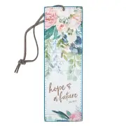 Blue Faux Leather Scripture Bookmark w/Ribbon: Hope & a Future - Jeremiah 29:11