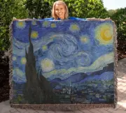 Starry Night 100% Cotton Throw Blanket USA Made Vincent Van Gogh Art Lover Gift