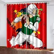 Blackout Curtains Bedroom Red Athlete Football Cartoon 140X245Cm Eyelet Thermal Curtain for Living Room Soft Texture Window Treatments for Kids 3D Curtains-Indoor Opaque Perforated Curtains-Insu