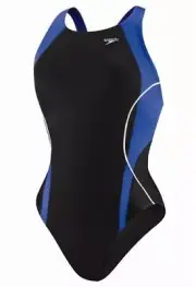 SPEEDO Optik Splice Drop Back Black Blue Racing Swim Suit NEW YOUTH Girls 8 24