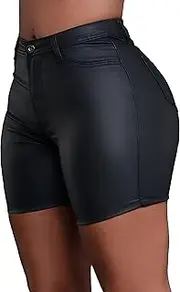 [Gaiibbt] Women's Sexy High Waist Faux Leather Shorts - Stretchy PU Leather Casual Shorts