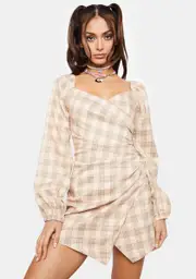 [4SI3NNA] Sydney Checkered Faux Wrap Dress