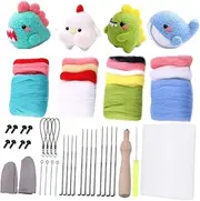 AKOOSY 4Set Needle Felting Kit for Beginners Wool Felting Starter DIY Animal Craft Supplies with Needles Pad Instructions for Adults Creative Projects