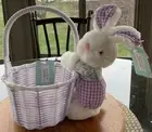 Adorable Vintage Easter Jubilee Purple 10” Rabbit With Plastic Basket 80s Kmart