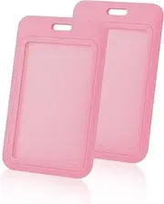 2Pcs Sliding ID Badge Holder Pink ID Card Holders Hard Plastic Vertical Card Case Protector Pouch with Clear Window Pink Badge Holder for Office School