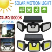 Up3x74LED/100COB Solar Motion Sensor Light Garden Wall Security Flood Lamp 3Head