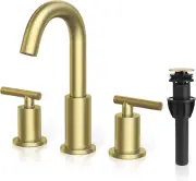 Brushed Gold Bathroom Faucet 3 Hole Widespread 2-Handle 8 Inch Brass Bathroom Si