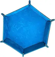 HONITANO Hexagon Collapsible Dice Tray PU Leather Storage Box for Organizing Dice Jewelry Keys and More Foldable Design Blue