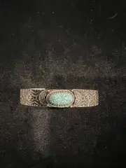 Navajo Kevin Ramone Blue Moon Turquoise Stamped Sterling Silver Cuff 7 5/8”
