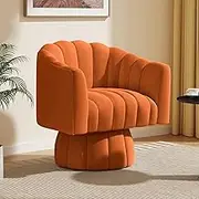 SEYNAR Mid Century 360 Degree Swivel Cuddle Barrel Accent Sofa Chairs, Round Armchairs with Wide Upholstered, Fluffy Velvet Fabric Chair for Living Room, Bedroom, Office, Waiting Rooms, (Orange)