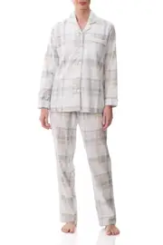 Ladies Givoni Flannelette Long Length PJS Set Grey Check (Skyler 96S)