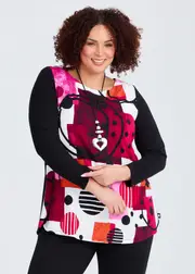 [Taking Shape] Taking Shape Natural Red Abstract Top Size 20 in Print, Viscose - Plus Size Women's Clothing Print