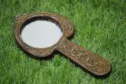 Leaf Hand Antique Mirror , Wooden Mirror, Purse Mirror, Pocket Make up Mirror