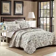 100% Cotton Lightly Quilted Coverlet Set Bluebird of Happiness Cream Queen