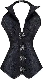 [WORNEW] Women's Steampunk Corset Womens Halter Punk Corset Lock Button Corset Versatile Jacket V-Neck Shapewear Punk Corset (Color : Black, Size : XX-Large)