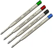 Schmidt P900 Green, Red, Black, Blue Parker Style Ballpoint Refill, Fine Tip 0.6mm - Pack of 4