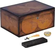 Old World Vintage Cigar Humidor Wood Box, Spanish Cedar - 100 Cigars Storage