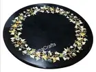 Round Black Marble Coffee Table Top Unique Design Inlay Work Entryway Table