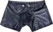[TOZLU] Sheer Lingerie Men Mens Casual Solid Color Leather Shorts Sexy Soft Leather Taste Underwear Shorts Exotic Gift