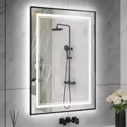 LED Mirror for Bathroom 24"X32",Black LED Bathroom Mirror with Front and Backlit