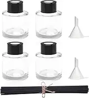 4PCS Fragrance Glass Diffuser Bottles, Refillable Diffuser Bottles with 20pcs Reeds Sticks & Black Caps & Funnel, Diffuser Jars for Home Oil Fragrance Decoration Girl Women Gift (50ML)