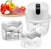 Electric Chopper with USB Connection, Mini Food Processor 100 ml, 250 ml, 300 ml, Electric Vegetable Cutter with 3 Sharp Blades, Multi-Chopper Garlic Press for Meat, Fruit, Vegetables