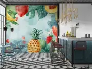 3D Pineapple Grapefruit Banana Self-adhesive Removeable Wallpaper Wall Mural