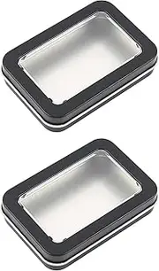 LIGHUFEIC 2 Pack Visualization Metal Hinged Tin Box Metal Rectangular Hinged Tins,Portable Mini Versatile Home Storage Container Kit with Lid,Ideal for Candies, Jewelry, Crafts & More(Black)