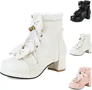 [ZJWBB] Kawaii Shoes For Women,Goth Platform Boots Chunky High Heels Ankle Boots Sweet Lace Boots with Bow