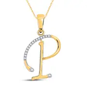 10k Yellow Gold Round Diamond Initial P Letter Pendant 1/12 Cttw