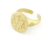 Libra Scales Horoscope Bark Textured Band Round Adjustable Ring Raw brass 4870