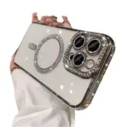 IPhone 15 Pro Max Case,Compatible With MagSafe,Full Camera Protection Plating Luxury Cover For Women Men,Soft TPU Drop Protective Phone Case-Silver