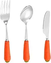 OKUMEYR Stainless Steel Toddler Cutlery Set Fork Spoon Cartoon Carrot Handle Baby Led Weaning Utensils Kids Cutlery