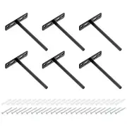 6Set Floating Shelf Brackets, 6" 4 Holes Iron Hidden Shelf Supports, Black