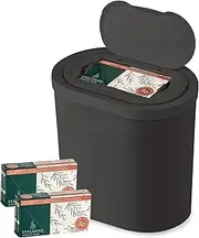 Women's Sanitary Napkin Receptacle (Bin + 150 Hygiene Bags) Feminine Pad & Tampon Restroom Disposal Receptacle Mini Trash Can Starter Pack, Dark Grey for Home & Business Bathrooms.
