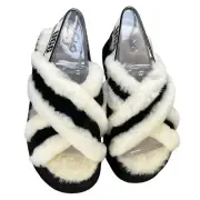 New Ugg Disco Cross Slide Black White Platform Slippers 9 With Box