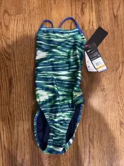 Speedo Swimsuit One Piece Prolt Cross Back Printed Team Color Blue/Green 24