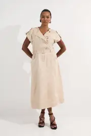 Plus Size Soft Twill Relaxed Midi Dress