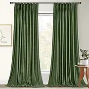 StangH Green Velvet Pinch Pleated Curtains for Christmas Decor, Super Soft Room Darkening Sliding Door Coverings with Hooks Luxury Cold Blocking Back Tab Curtains for Bedroom, W52 x L84, 2 Panels