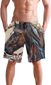 [XYMZR] Men's Swim Trunks Horse Brown Painting Quick-Dry Bathing Suit Swimming Board Shorts S