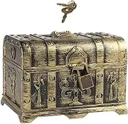 Pirate Treasure Chest with Lock and Key Prize Gift Collection Storage Box Adventurous Treasure Box Prop for Necklaces Mail, Bronze, 14cmx10cmx9.5cm