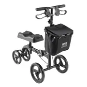 Folding Knee Scooter, Carbon Steel Steerable Knee Walker with Height-Adjustable Handlebar & Knee Pad, All-Terrain Solid Wheels, Dual Brakes, Leg Recovery Scooter for Broken Ankle Foot