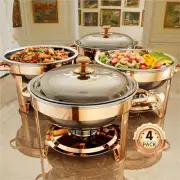Chafing Dishes for Buffet, 4 Pack 5QT Round Stainless Steel Chafing Dish Set for