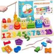 Montessori Toys for Toddlers 1-3 Year Old 5 in 1 Wooden Toys Sorting & Stacking